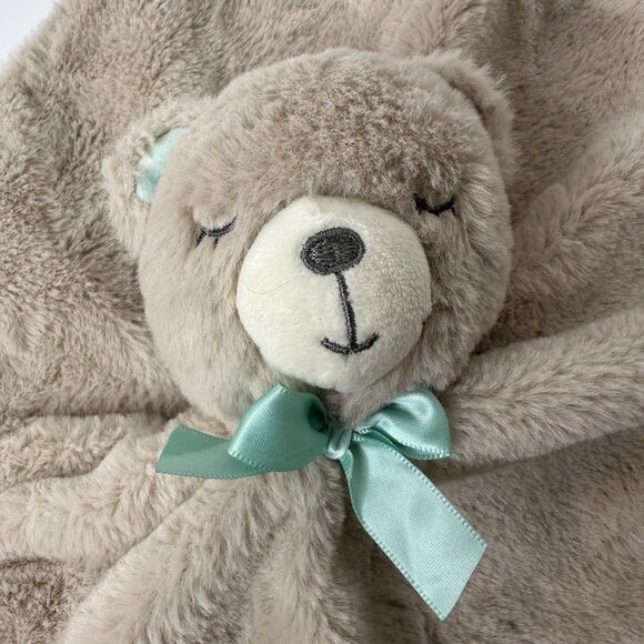 Kellytoy Brown Sleeping Bear Security Blanket Baby Toddler Lovey Green Bow Soft - Picture 6 of 10